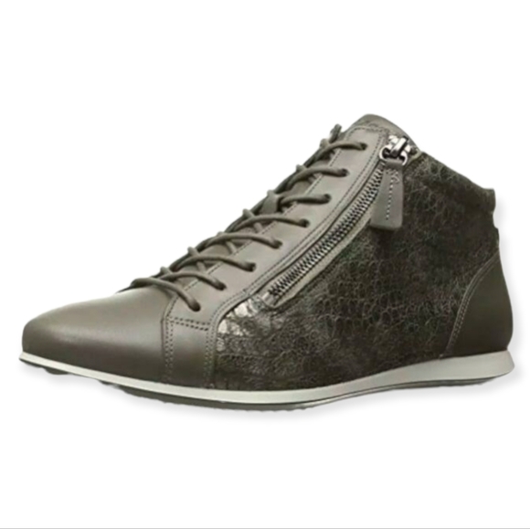 Ecco Shoes - ECCO Touch Grey Snake Print Leather Side Zip High Top Lace Up Fashion Sneaker 10